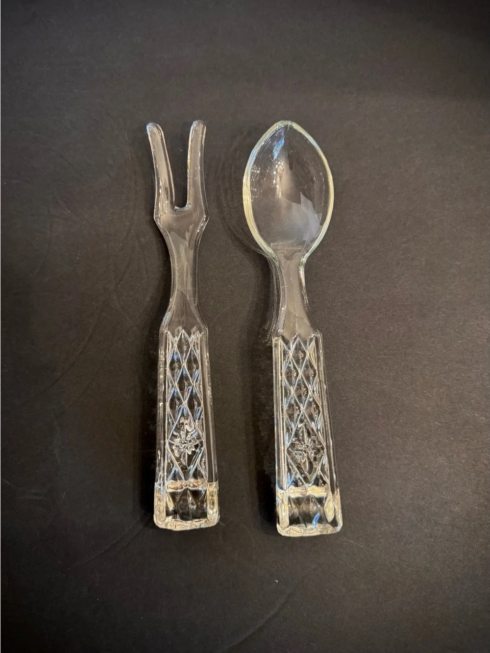 Vintage Anchor Hocking Crystal Glass Fork and Spoon Salad Serving Set 10 Inch